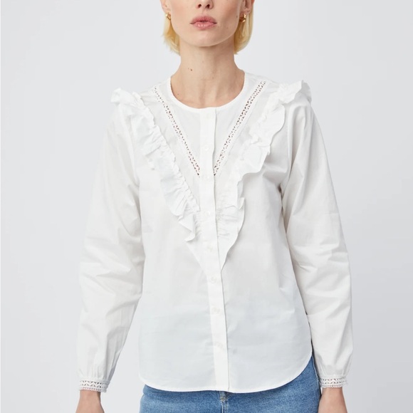 NWT The Shirt Rochelle Behrens Lindsay White Eyelet Button Shirt Poplin Lace L - Picture 5 of 14